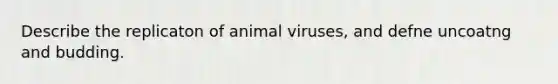 Describe the replicaton of animal viruses, and defne uncoatng and budding.