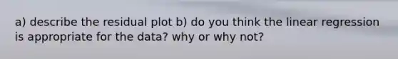 a) describe the residual plot b) do you think the linear regression is appropriate for the data? why or why not?