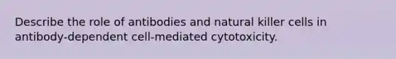 Describe the role of antibodies and natural killer cells in antibody-dependent cell-mediated cytotoxicity.