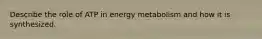 Describe the role of ATP in energy metabolism and how it is synthesized.