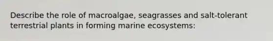 Describe the role of macroalgae, seagrasses and salt-tolerant terrestrial plants in forming marine ecosystems: