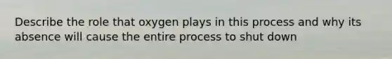 Describe the role that oxygen plays in this process and why its absence will cause the entire process to shut down