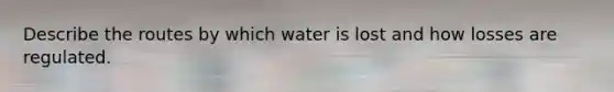 Describe the routes by which water is lost and how losses are regulated.