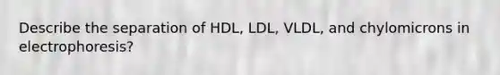 Describe the separation of HDL, LDL, VLDL, and chylomicrons in electrophoresis?