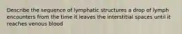 Describe the sequence of lymphatic structures a drop of lymph encounters from the time it leaves the interstitial spaces until it reaches venous blood