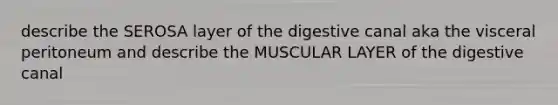 describe the SEROSA layer of the digestive canal aka the visceral peritoneum and describe the MUSCULAR LAYER of the digestive canal