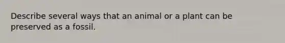 Describe several ways that an animal or a plant can be preserved as a fossil.