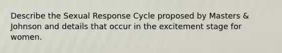 Describe the Sexual Response Cycle proposed by Masters & Johnson and details that occur in the excitement stage for women.