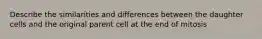 Describe the similarities and differences between the daughter cells and the original parent cell at the end of mitosis