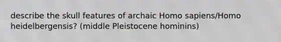 describe the skull features of archaic Homo sapiens/Homo heidelbergensis? (middle Pleistocene hominins)