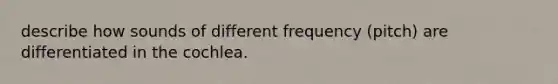 describe how sounds of different frequency (pitch) are differentiated in the cochlea.