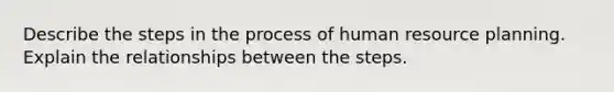 Describe the steps in the process of human resource planning. Explain the relationships between the steps.