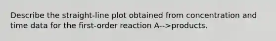 Describe the straight-line plot obtained from concentration and time data for the first-order reaction A-->products.