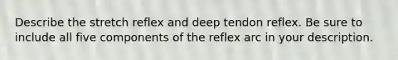 Describe the stretch reflex and deep tendon reflex. Be sure to include all five components of the reflex arc in your description.