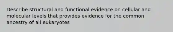 Describe structural and functional evidence on cellular and molecular levels that provides evidence for the common ancestry of all eukaryotes