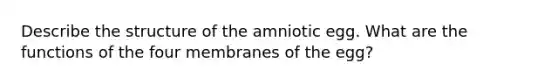 Describe the structure of the amniotic egg. What are the functions of the four membranes of the egg?