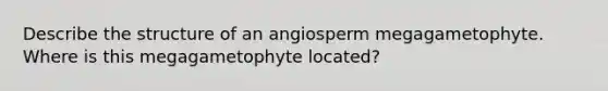 Describe the structure of an angiosperm megagametophyte. Where is this megagametophyte located?