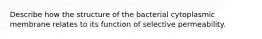 Describe how the structure of the bacterial cytoplasmic membrane relates to its function of selective permeability.