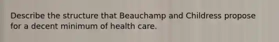 Describe the structure that Beauchamp and Childress propose for a decent minimum of health care.