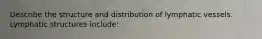 Describe the structure and distribution of lymphatic vessels. Lymphatic structures include: