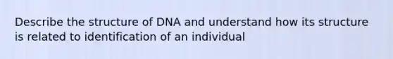 Describe the structure of DNA and understand how its structure is related to identification of an individual