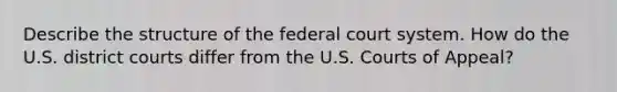 Describe the structure of the federal court system. How do the U.S. district courts differ from the U.S. Courts of Appeal?