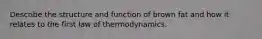 Describe the structure and function of brown fat and how it relates to the first law of thermodynamics.