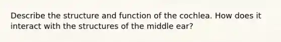 Describe the structure and function of the cochlea. How does it interact with the structures of the middle ear?