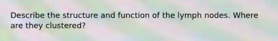 Describe the structure and function of the lymph nodes. Where are they clustered?