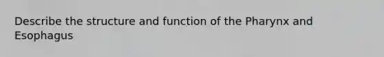 Describe the structure and function of the Pharynx and Esophagus