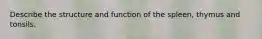Describe the structure and function of the spleen, thymus and tonsils.