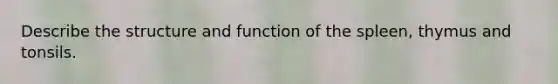 Describe the structure and function of the spleen, thymus and tonsils.