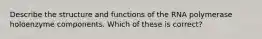 Describe the structure and functions of the RNA polymerase holoenzyme components. Which of these is correct?