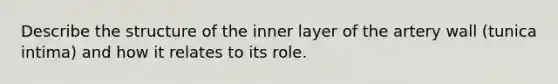 Describe the structure of the inner layer of the artery wall (tunica intima) and how it relates to its role.