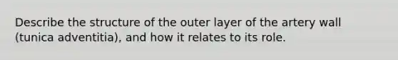 Describe the structure of the outer layer of the artery wall (tunica adventitia), and how it relates to its role.