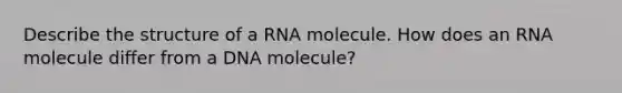 Describe the structure of a RNA molecule. How does an RNA molecule differ from a DNA molecule?