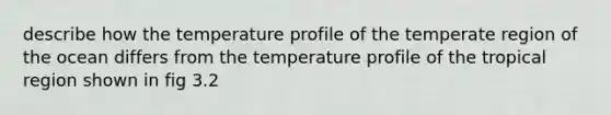 describe how the temperature profile of the temperate region of the ocean differs from the temperature profile of the tropical region shown in fig 3.2