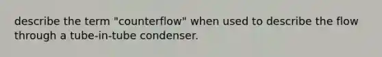 describe the term "counterflow" when used to describe the flow through a tube-in-tube condenser.