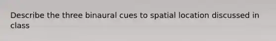 Describe the three binaural cues to spatial location discussed in class