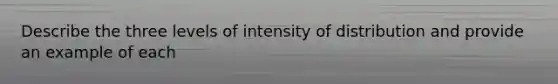 Describe the three levels of intensity of distribution and provide an example of each