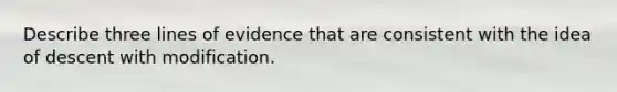 Describe three lines of evidence that are consistent with the idea of descent with modification.