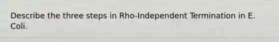 Describe the three steps in Rho-Independent Termination in E. Coli.