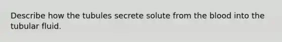 Describe how the tubules secrete solute from <a href='https://www.questionai.com/knowledge/k7oXMfj7lk-the-blood' class='anchor-knowledge'>the blood</a> into the tubular fluid.