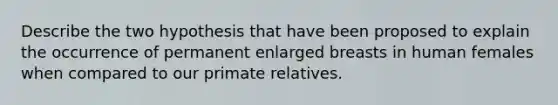 Describe the two hypothesis that have been proposed to explain the occurrence of permanent enlarged breasts in human females when compared to our primate relatives.