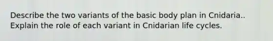Describe the two variants of the basic body plan in Cnidaria.. Explain the role of each variant in Cnidarian life cycles.
