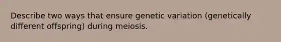 Describe two ways that ensure genetic variation (genetically different offspring) during meiosis.