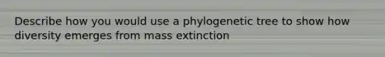 Describe how you would use a phylogenetic tree to show how diversity emerges from mass extinction