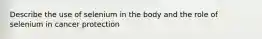 Describe the use of selenium in the body and the role of selenium in cancer protection
