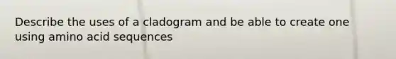 Describe the uses of a cladogram and be able to create one using amino acid sequences
