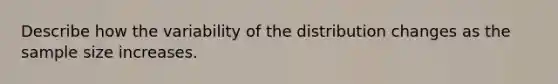 Describe how the variability of the distribution changes as the sample size increases.